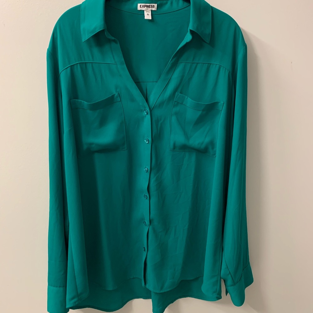 Express XL Women’s V Neck Button-Up Dress Shirt